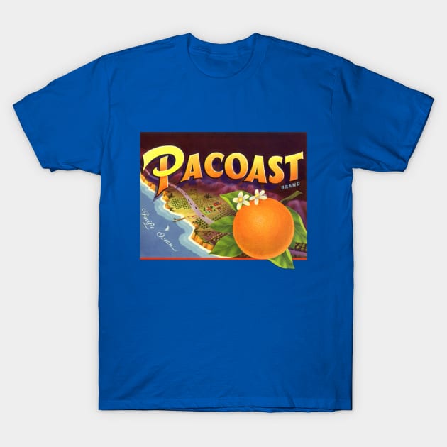 Vintage Pacoast Brand Fruit Crate Label T-Shirt by MasterpieceCafe